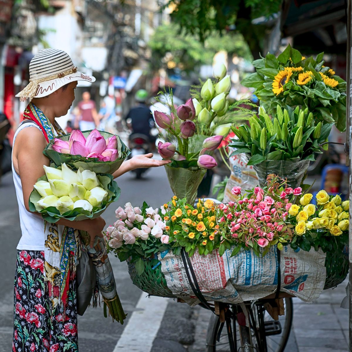 Picking flowers from roadside vendor