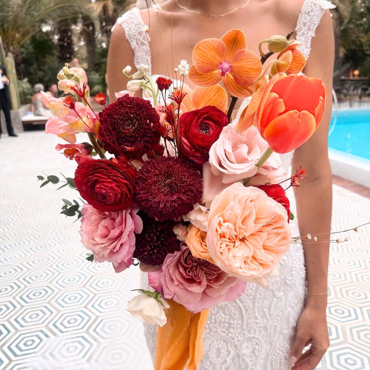 Wedding bridal bouquet in colorful tones