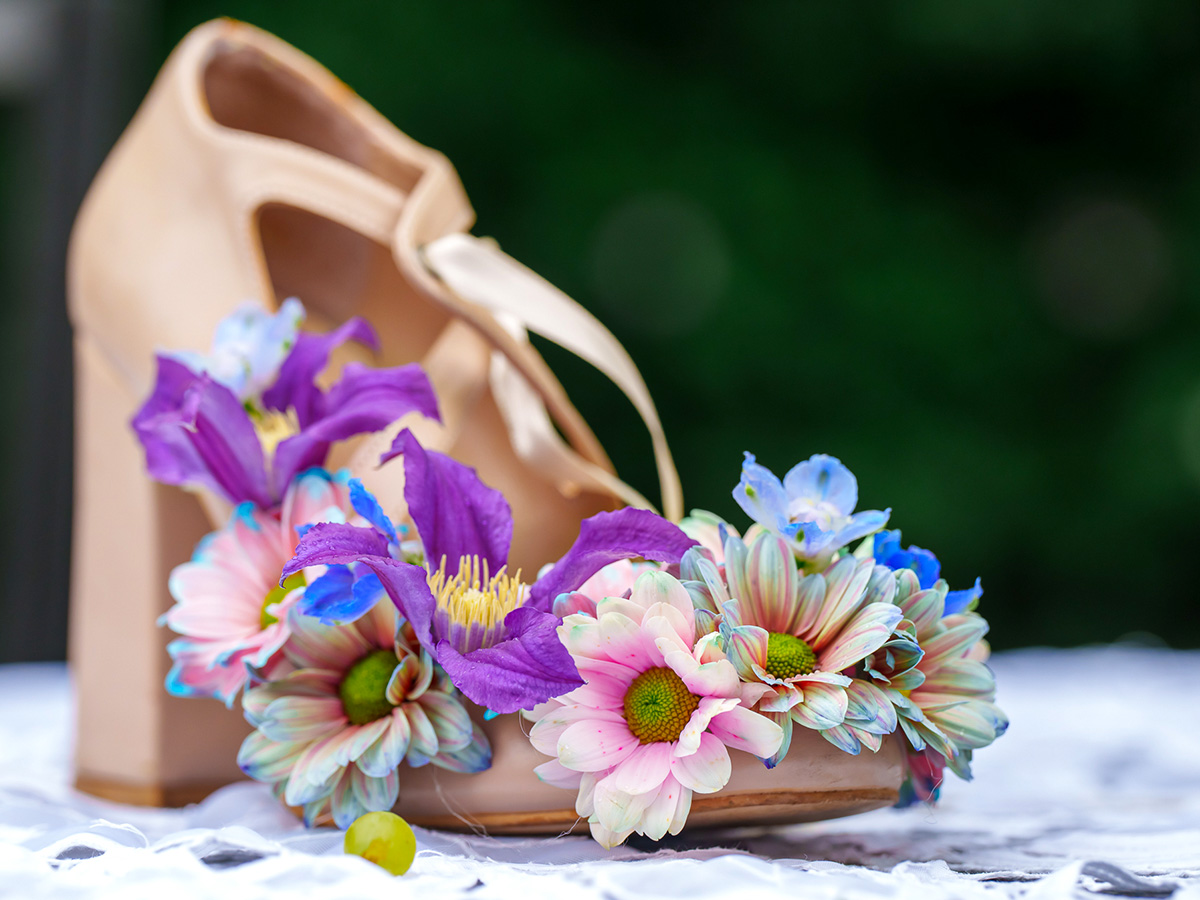 Floral shoe with Chrysanthemum and Clematis