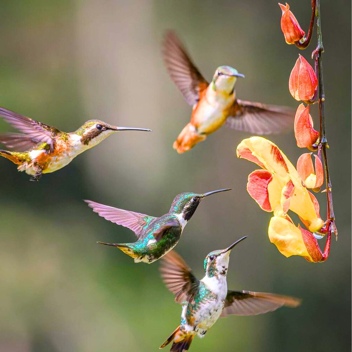 Hummingbirds feeding from a flower