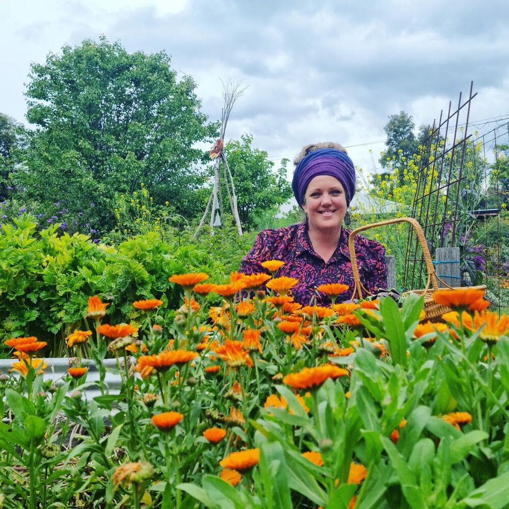 Lady in flower garden