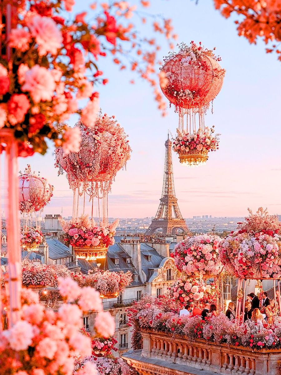 Paris with floating flowers by Tinkertailor art