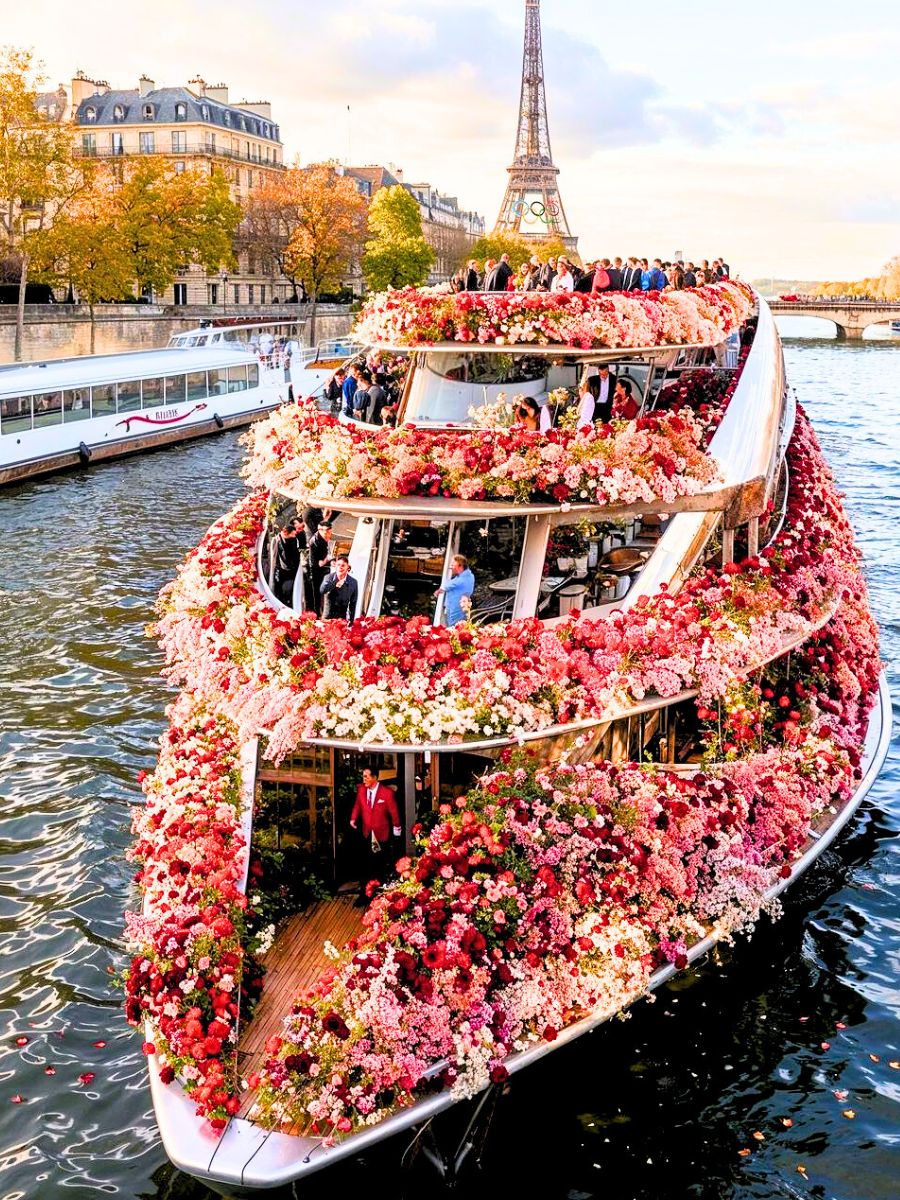 Boat full of flowers in Paris by Tinkertailor Art