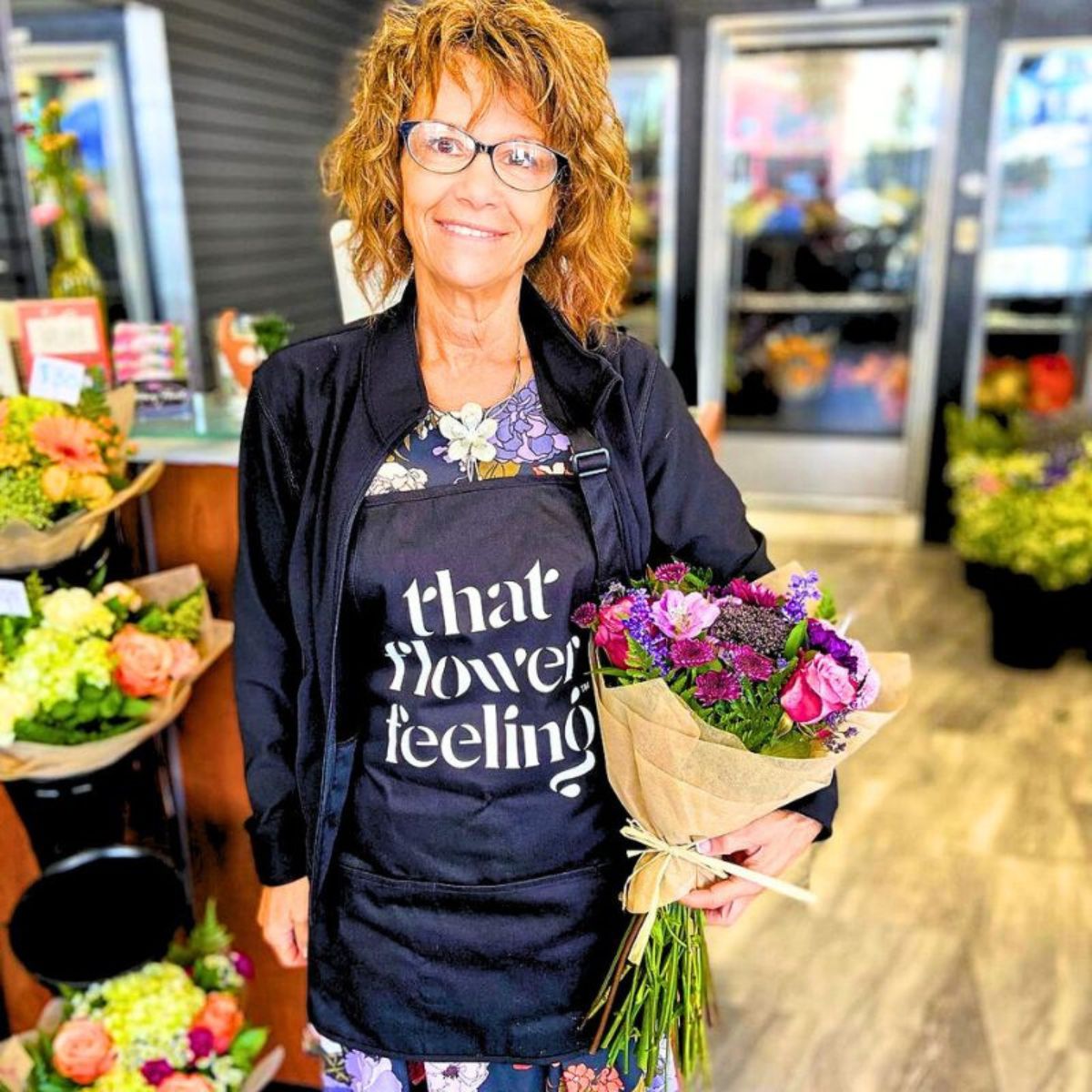 Woman with a bouquet of flowers