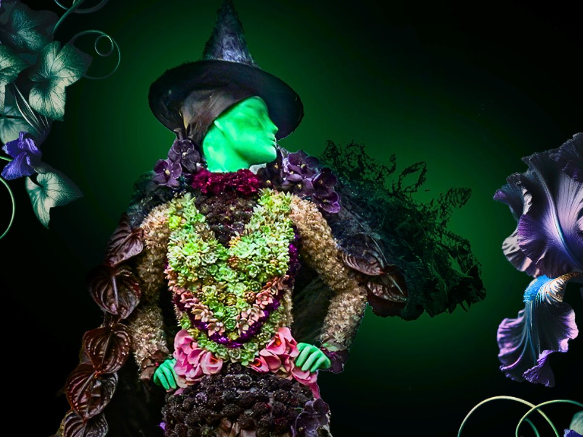 Witch mannequin made of flowers