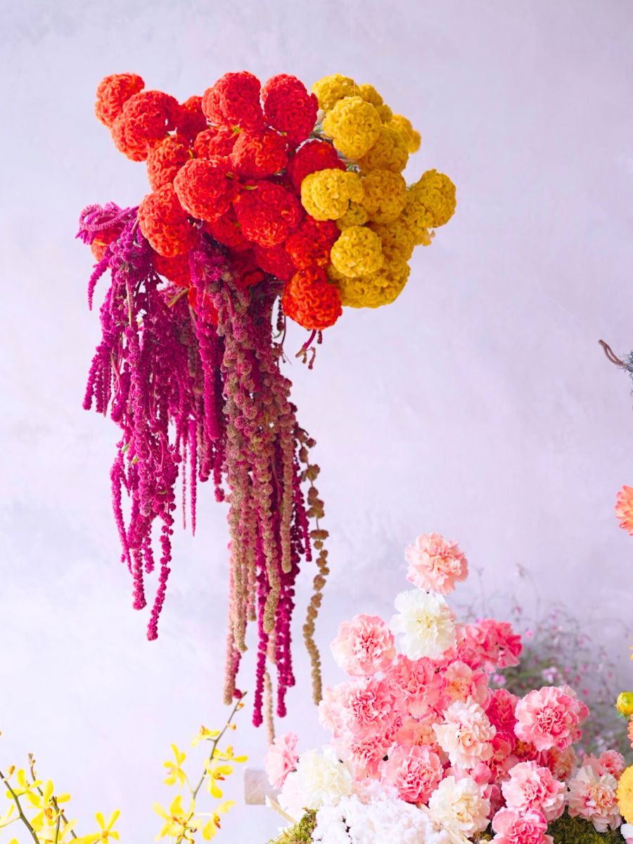 Colorful hanging floral installation by Jung Da Yoon