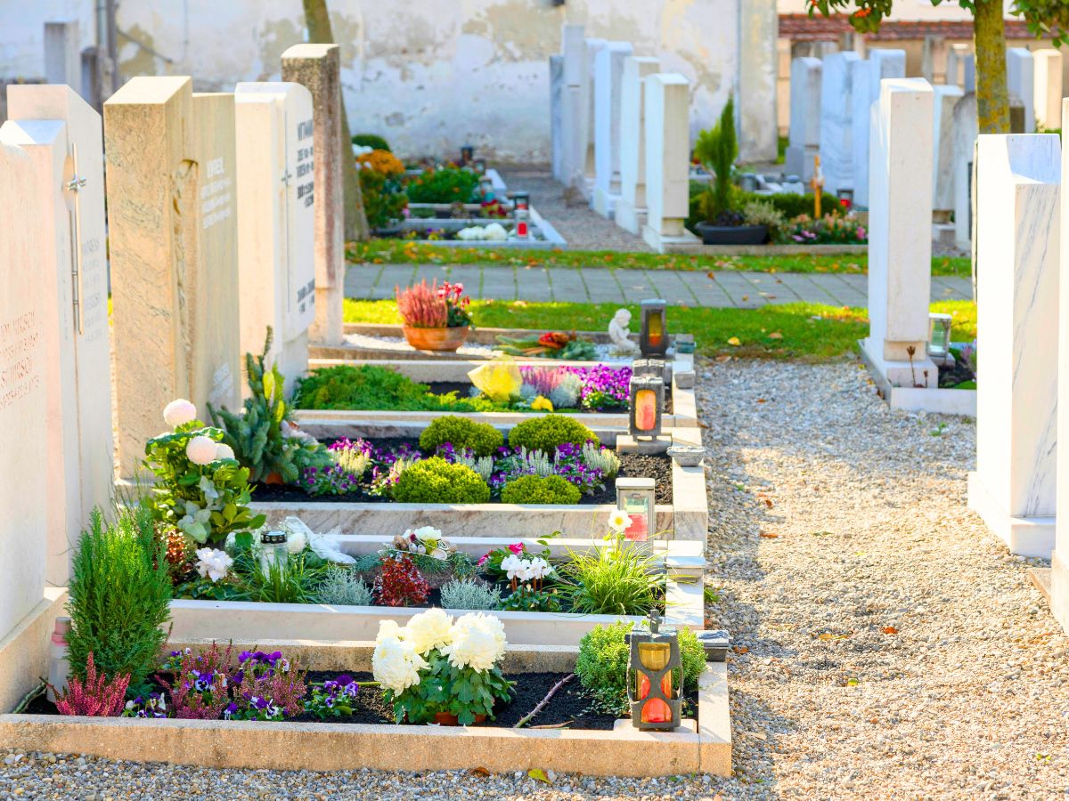 Cemetery with flowers for All Saints Day