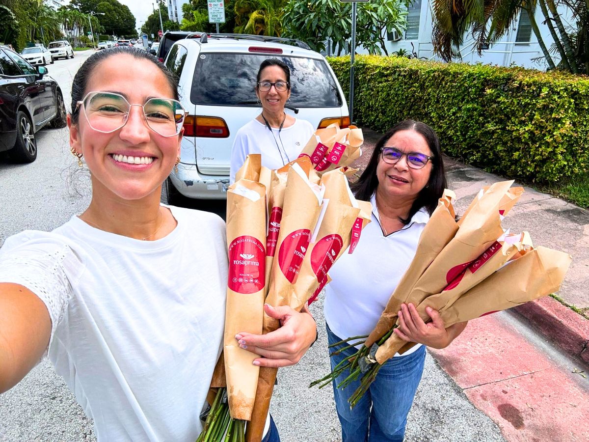 Handing flowers out during Petal it Forward