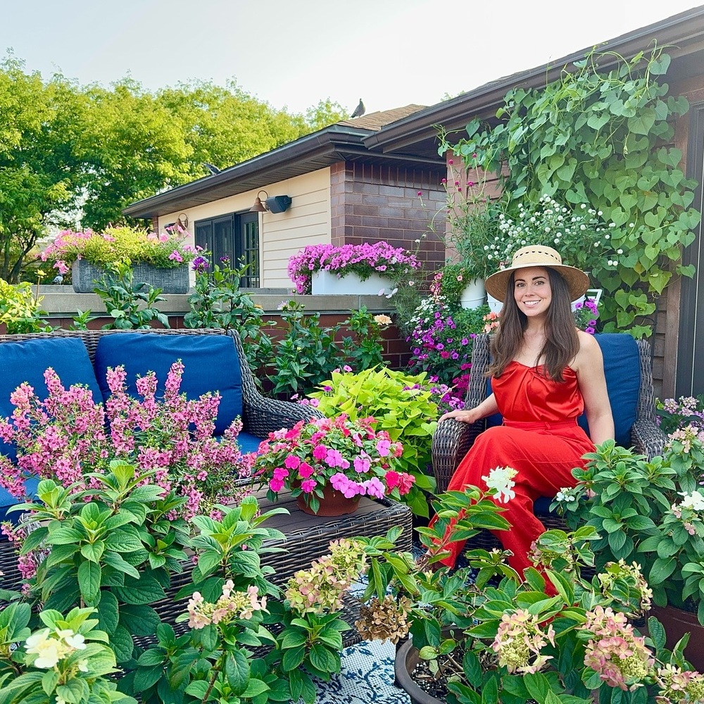 Girl seating in home garden area