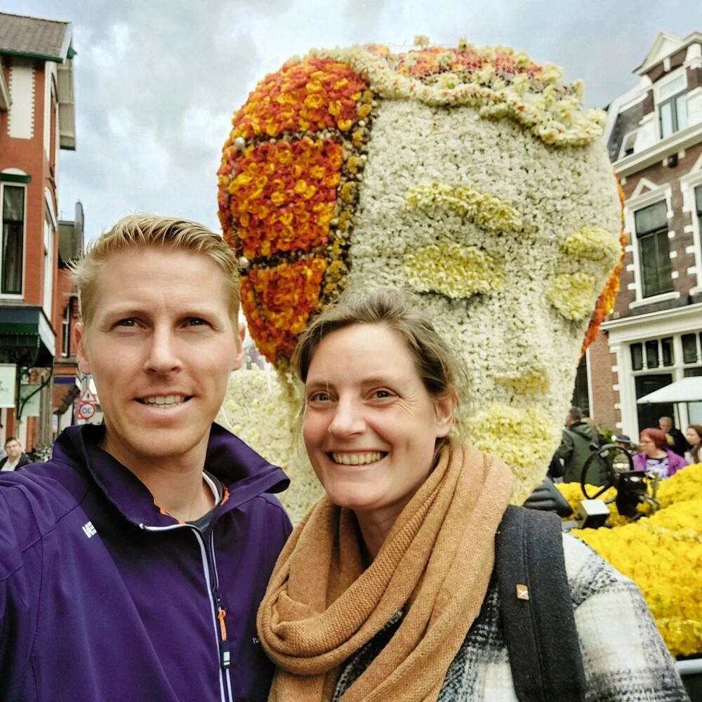 Couple enjoying flower festival 