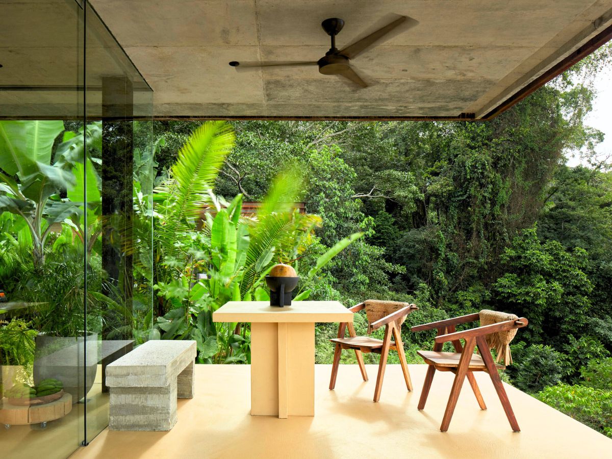 Outdoor spaces in the bright villa surrounded by nature