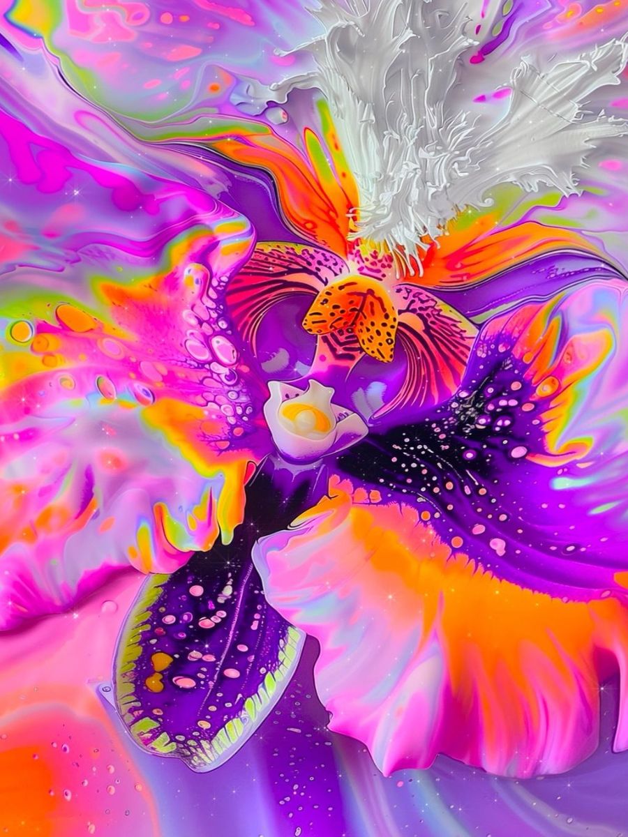 Orchid flower in neon tones by Maalavidaa