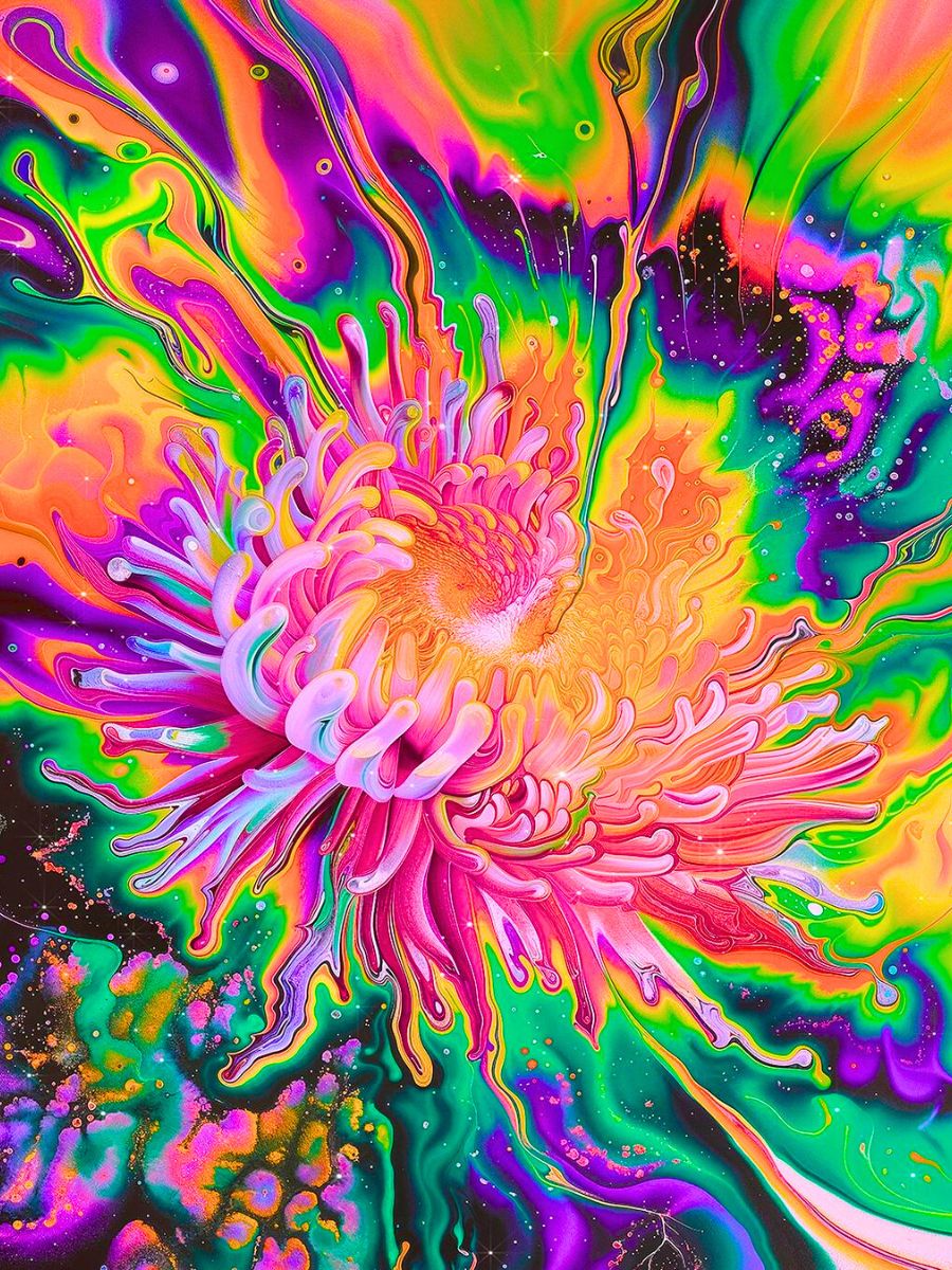 Details of a flower in neon colors