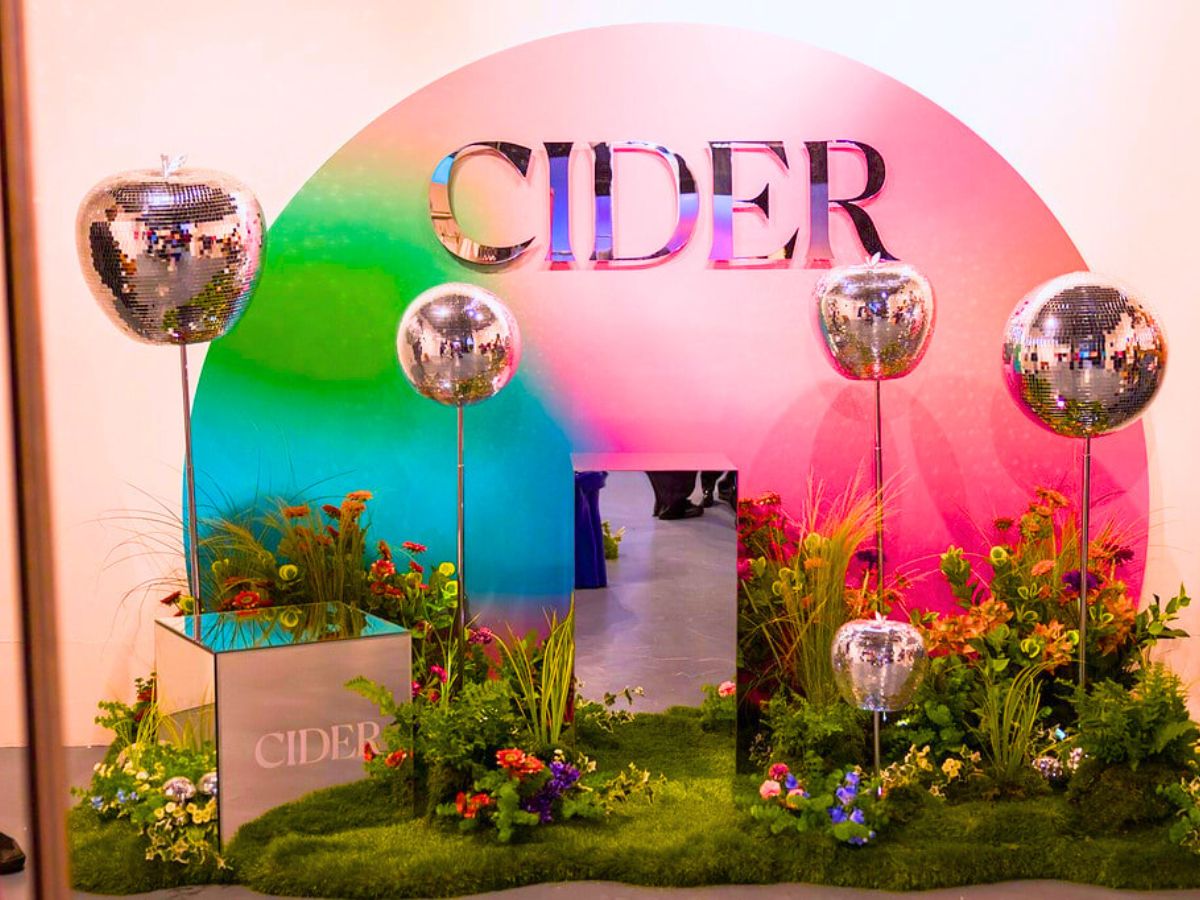 Cider green and floral popup with disco balls