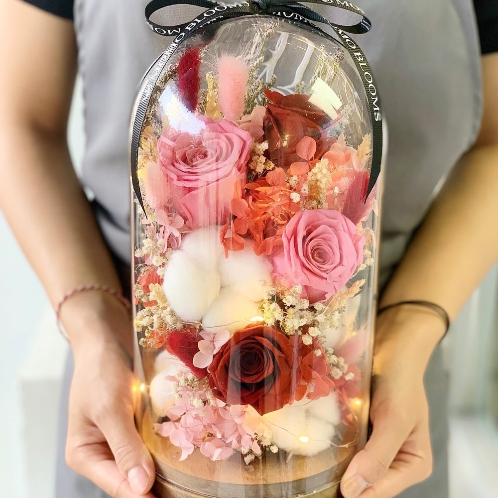 preserved roses in a glass for gift