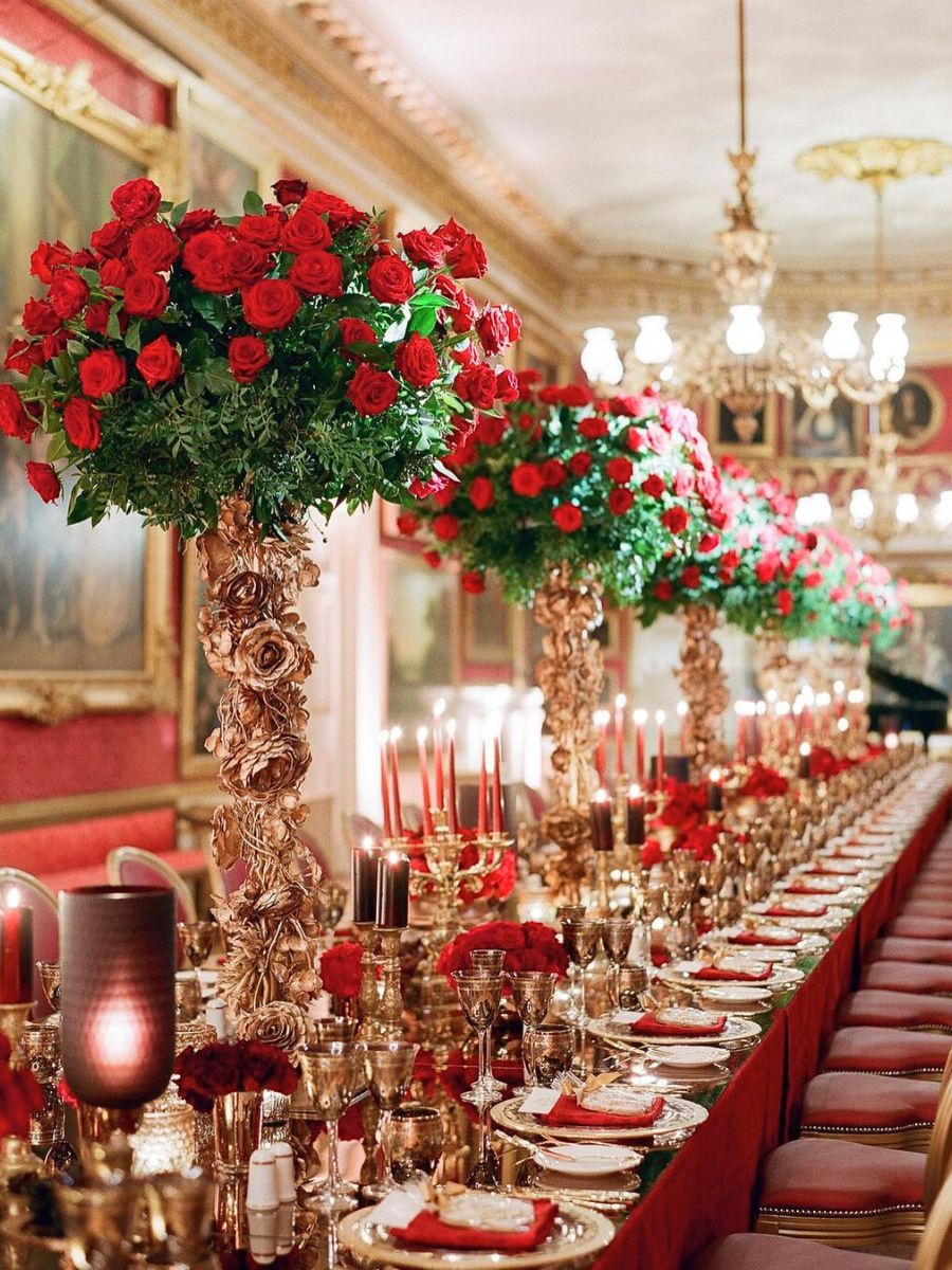 Gorgeous red table setting and roses by Sarah