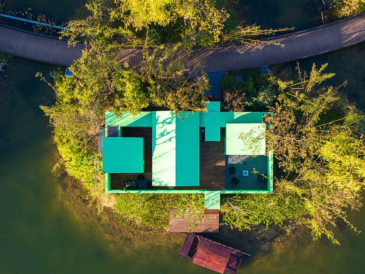 Upper view of the secluded green cabin