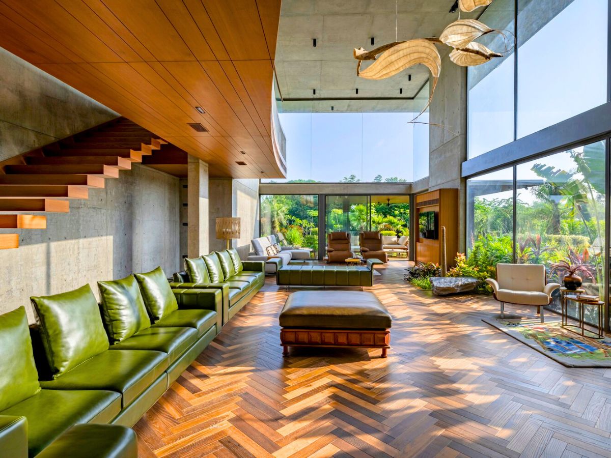 Inside view of house with green landscapes