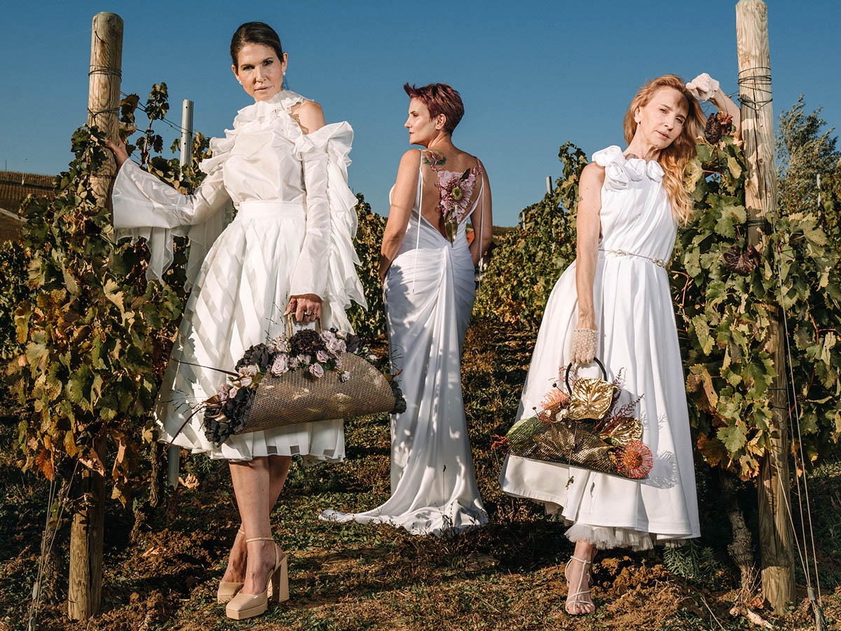 Three women with floral bags Chic Fleuriste