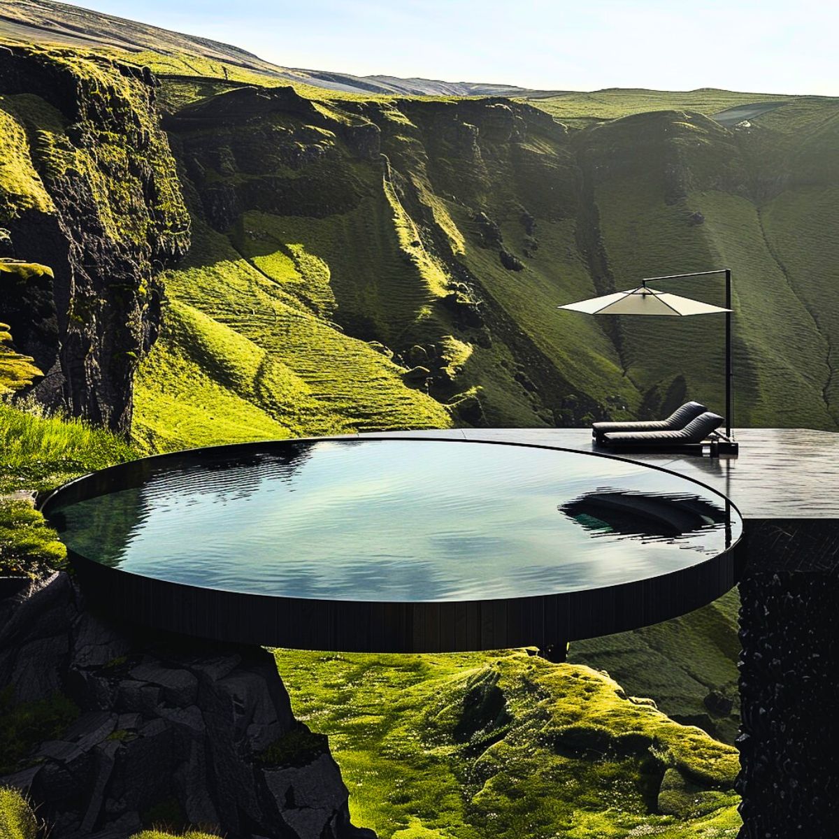 All black pool and mountainside