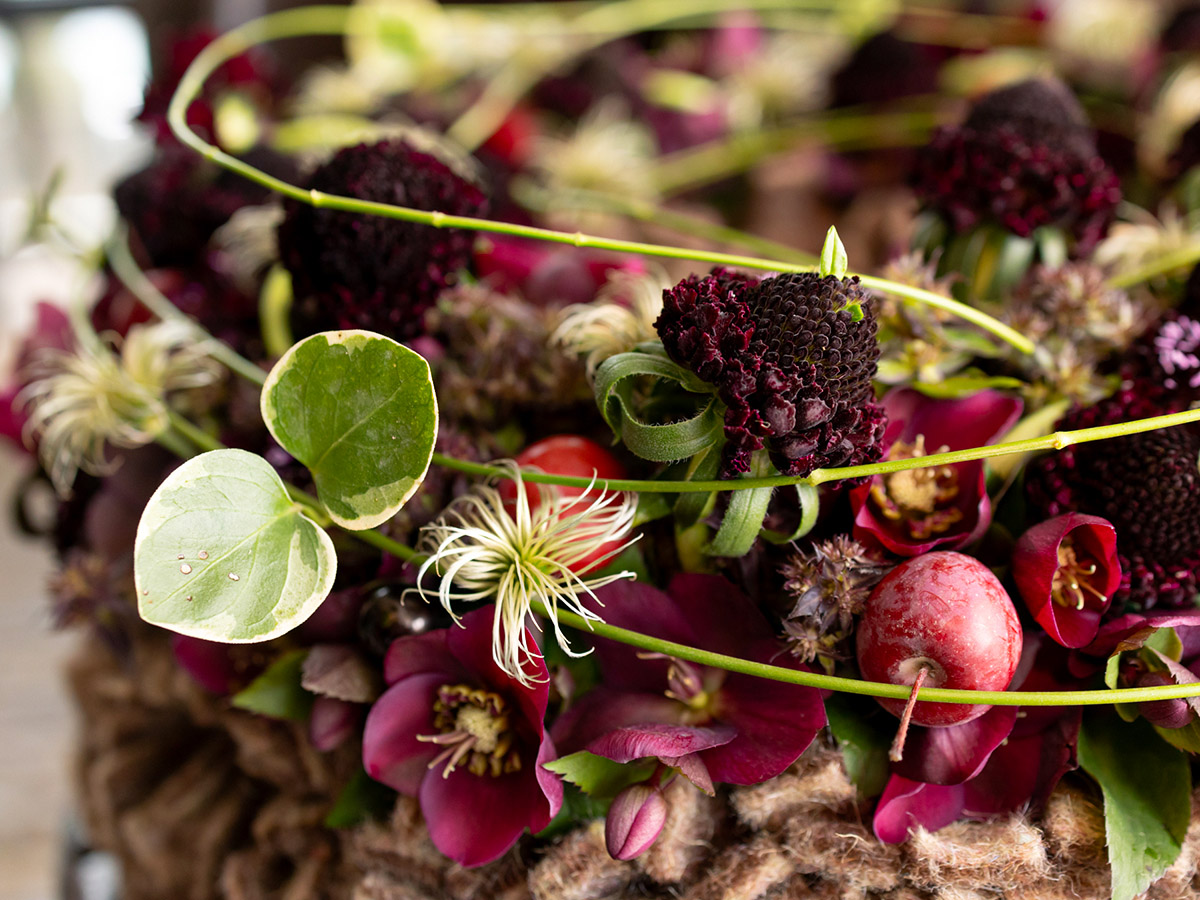 Krisztian Kover wooly fall design with scabiosa and clematis