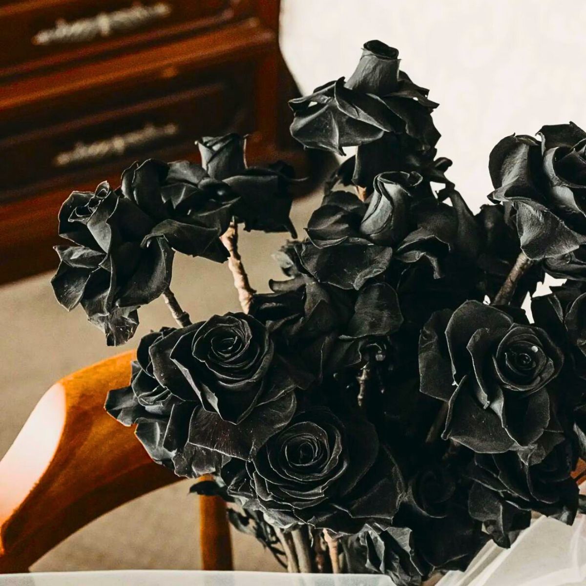 Black tinted roses in a bouquet