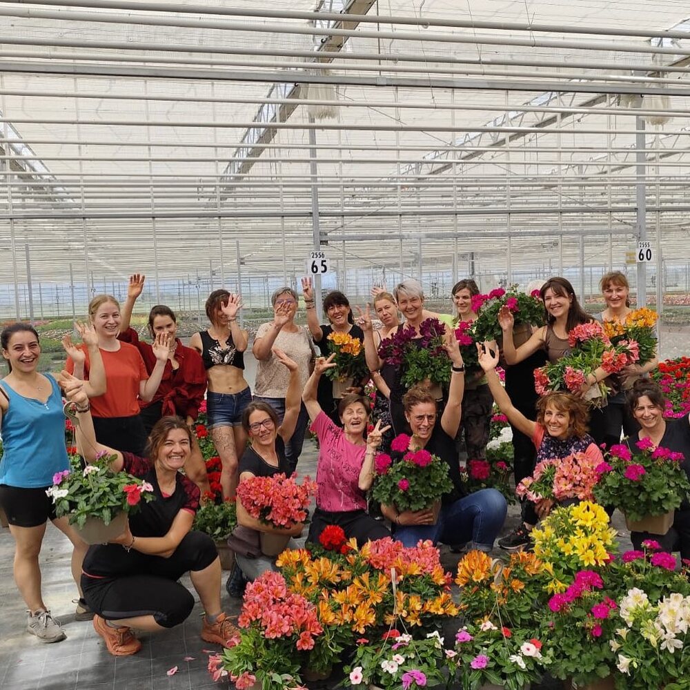 Employee with flowers