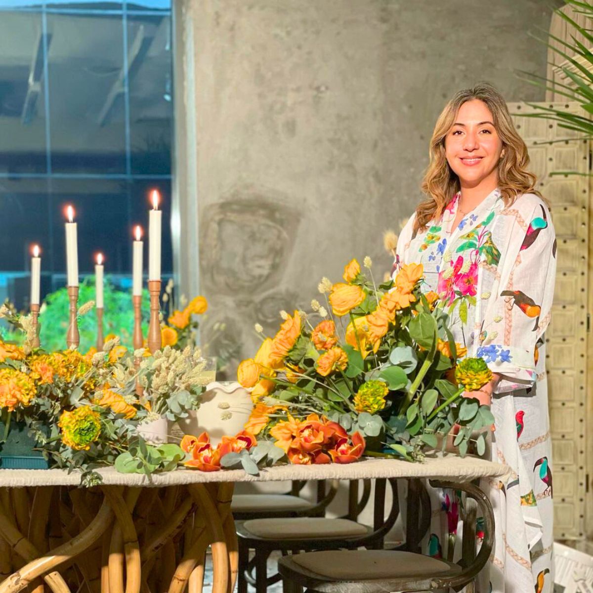 Bibi Hayat amongst yellow ranunculus