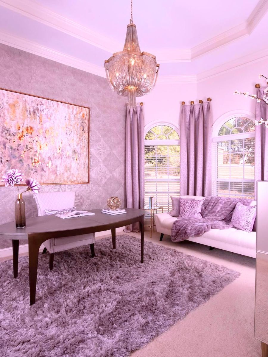 Living room with full lavender color palette