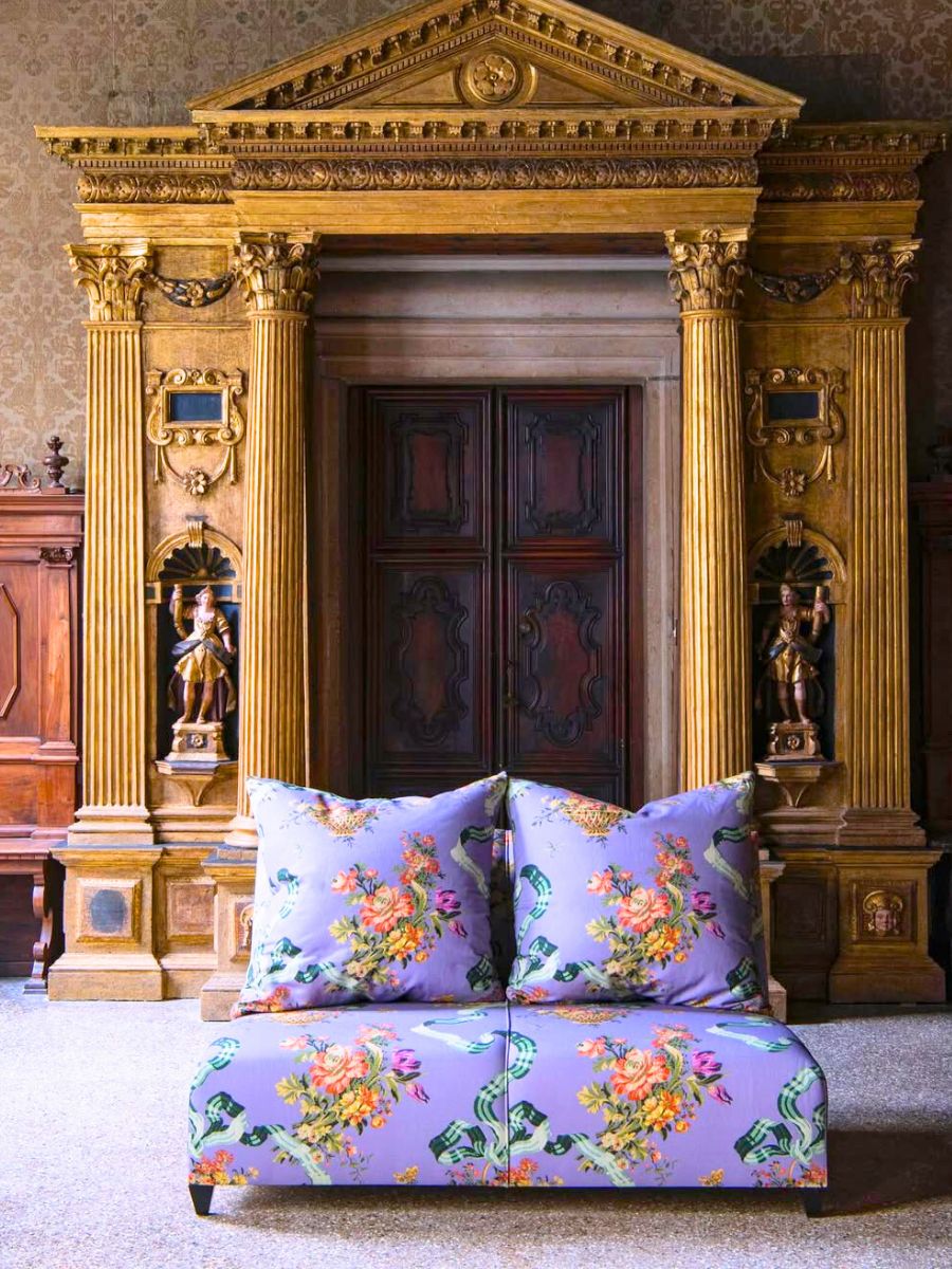 Furniture with flower print in lavender color