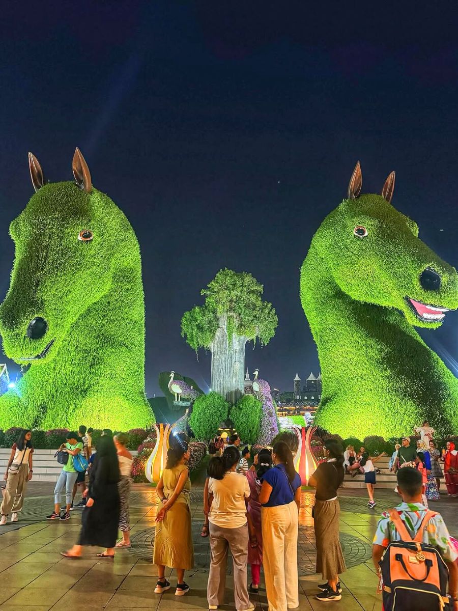 Green planty horses at the Miracle Garden