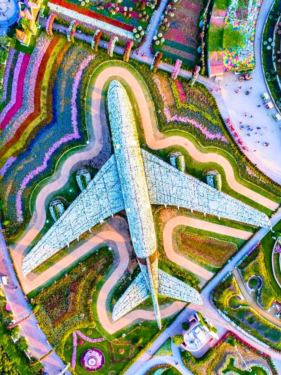 Aerial view of a part of the Dubai Miracle Garden