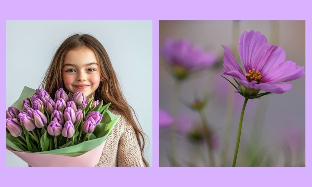 Tulips and Cosmos in Amethyst Glow Thursd Floral Trend Color of the Year 2025 