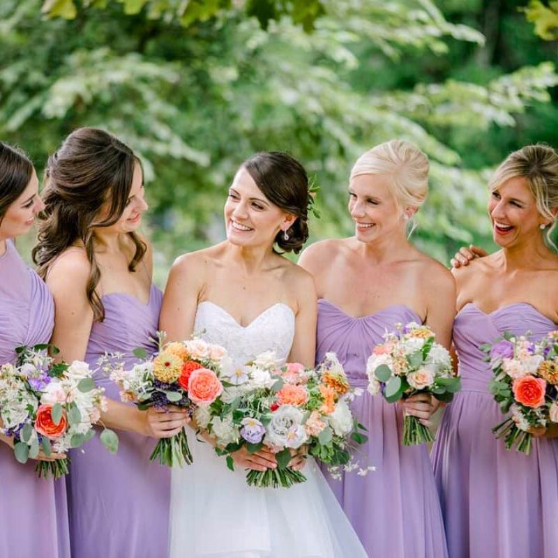 Bridesmaids in Lavender and Flowers in Lavender, White and Peach 