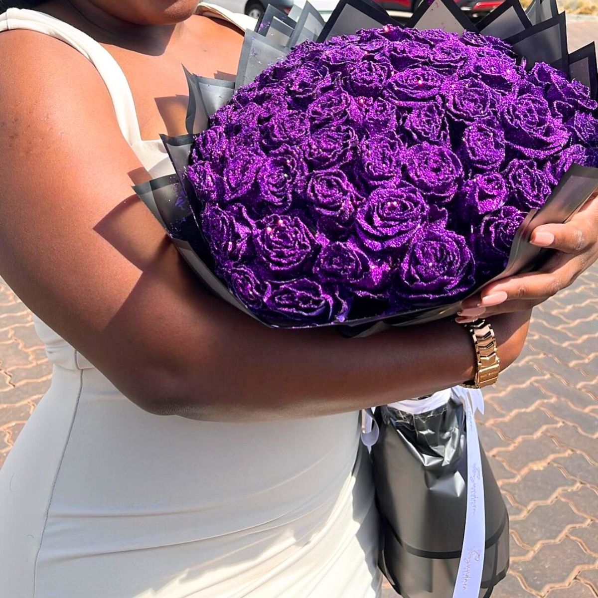 Purple glitter rose bouquet