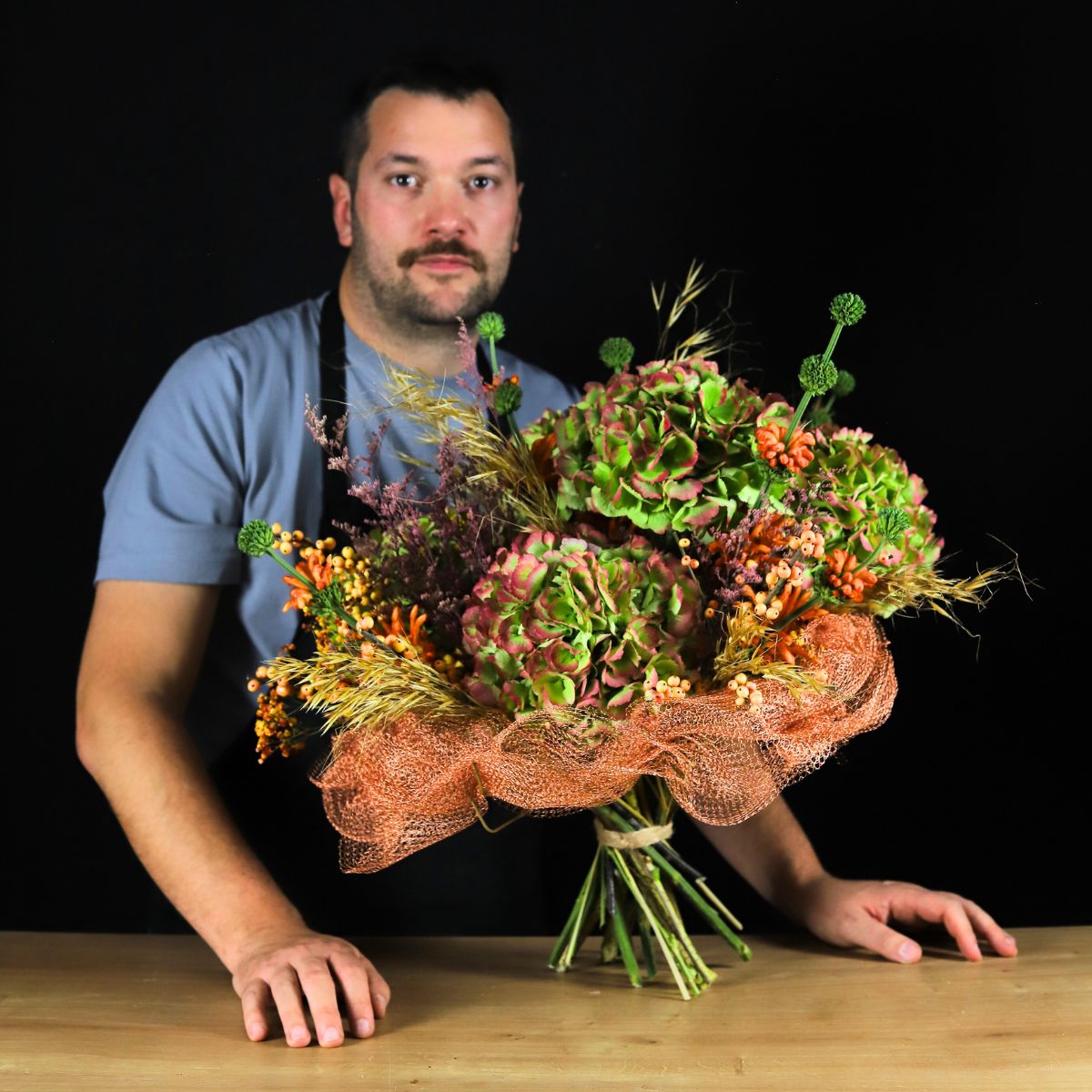 Gaetan Jacquet with one of his hydrangea creations