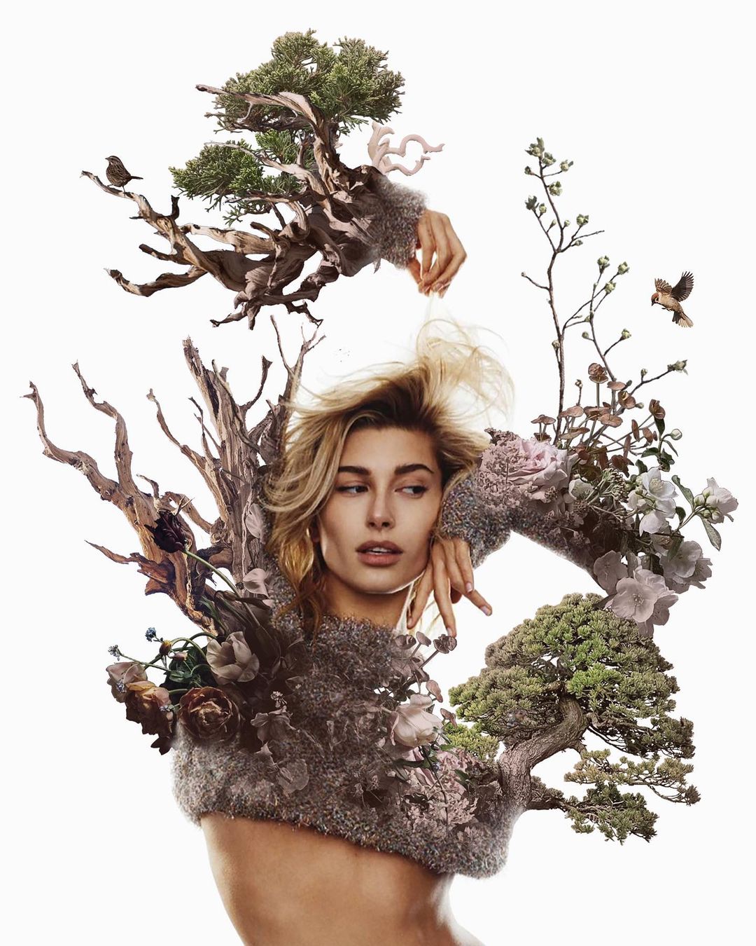 Nature Blooms From the Human Body in the Digital Collages of Charles Bentley Hailey Bieber