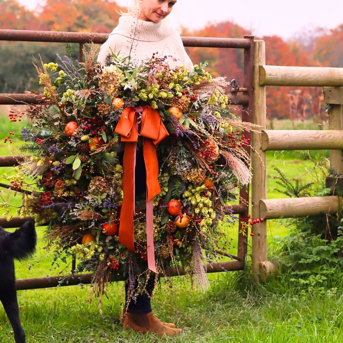 A huge autumnal Christmas wreath