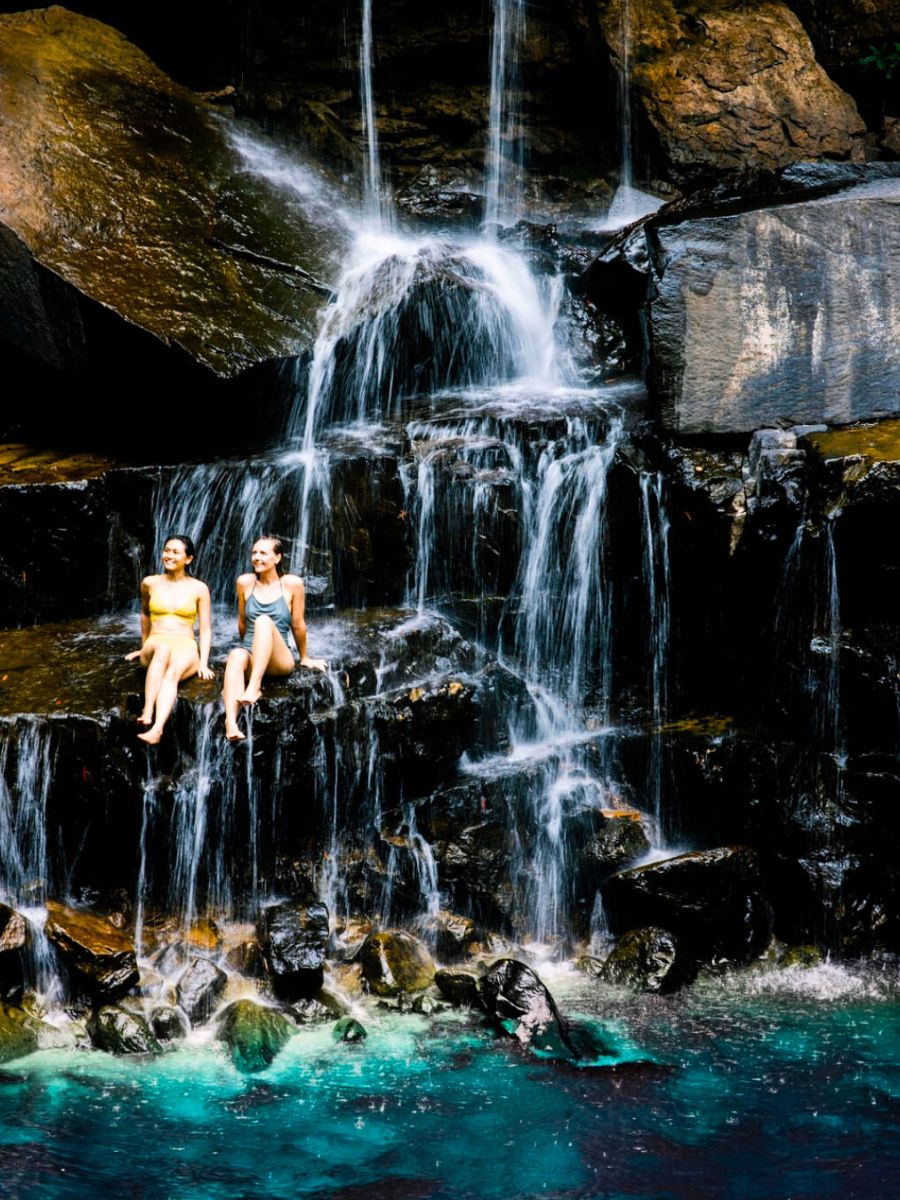 Girls enjoying waterfalls