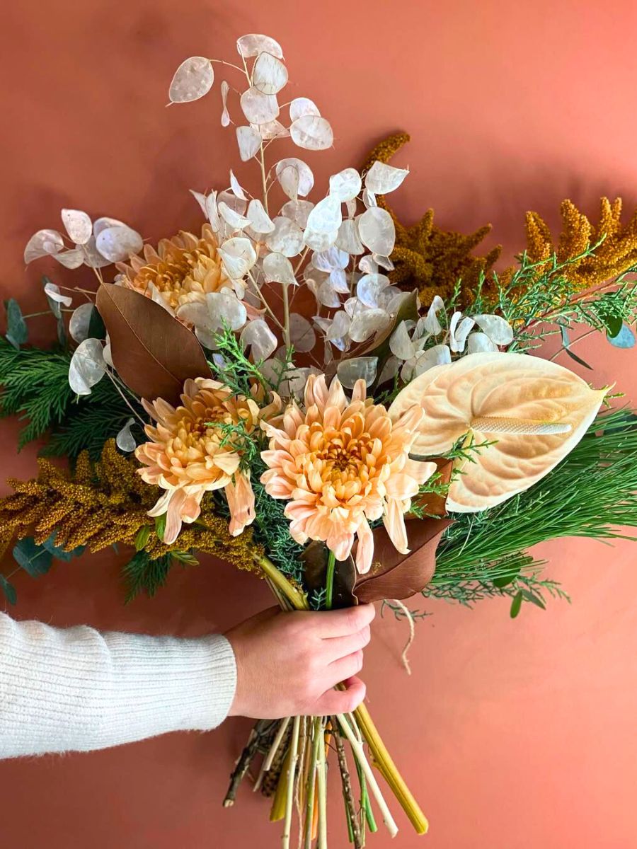 Neutral and peachy wedding Xmas bouquet