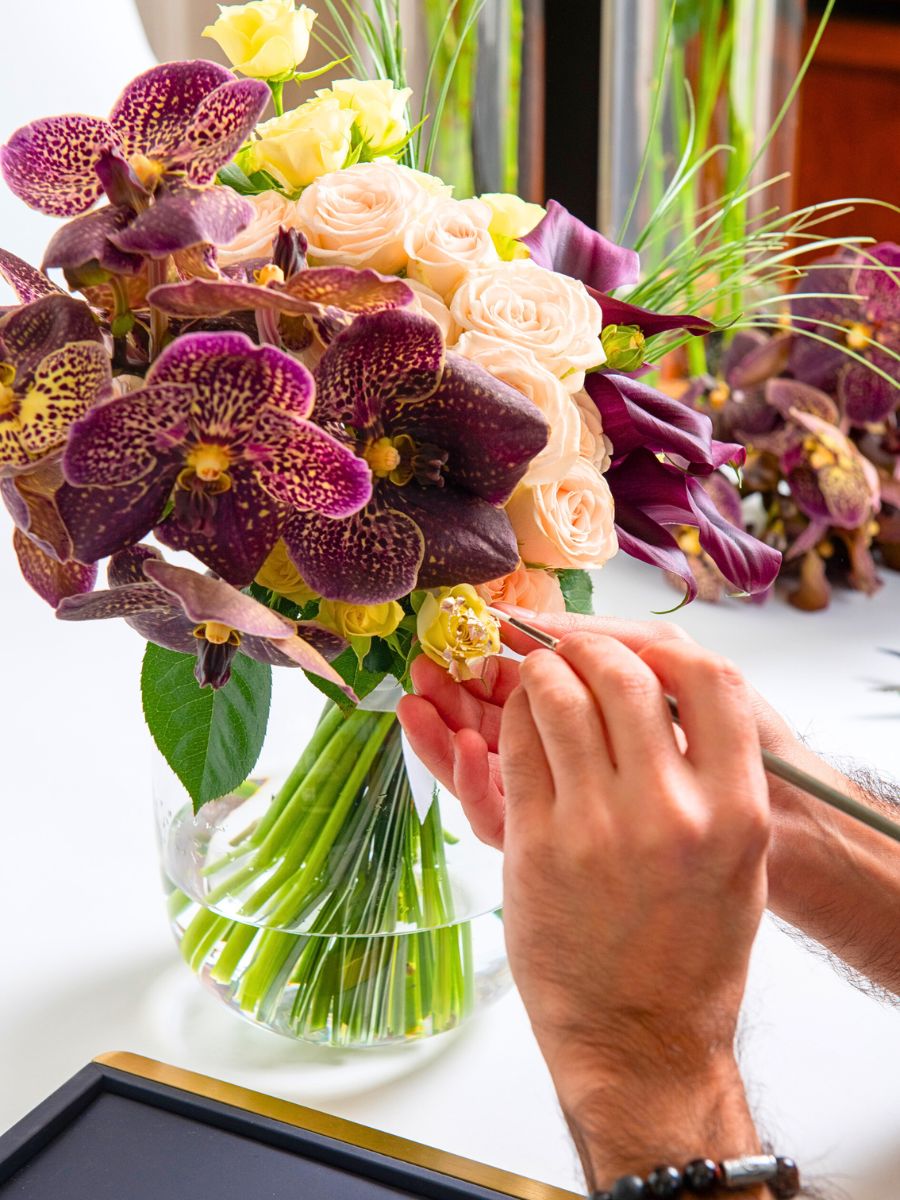 Placing diamonds in the bouquet