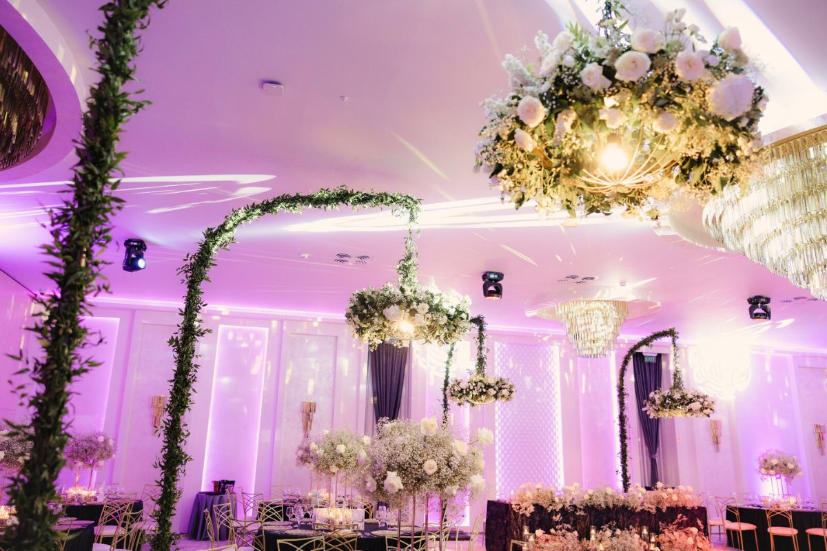 Alina Vreju Events Hanging Chandeliers in White and Green