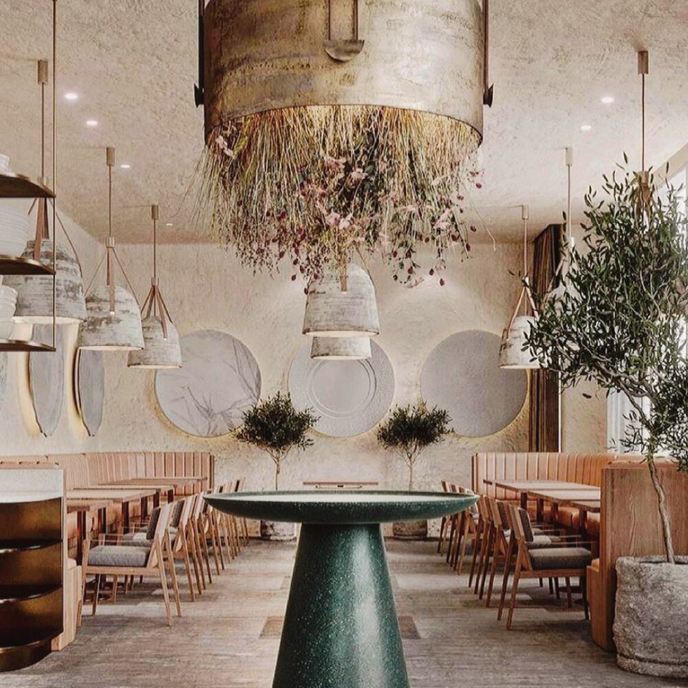 Cafe with flower and light decor