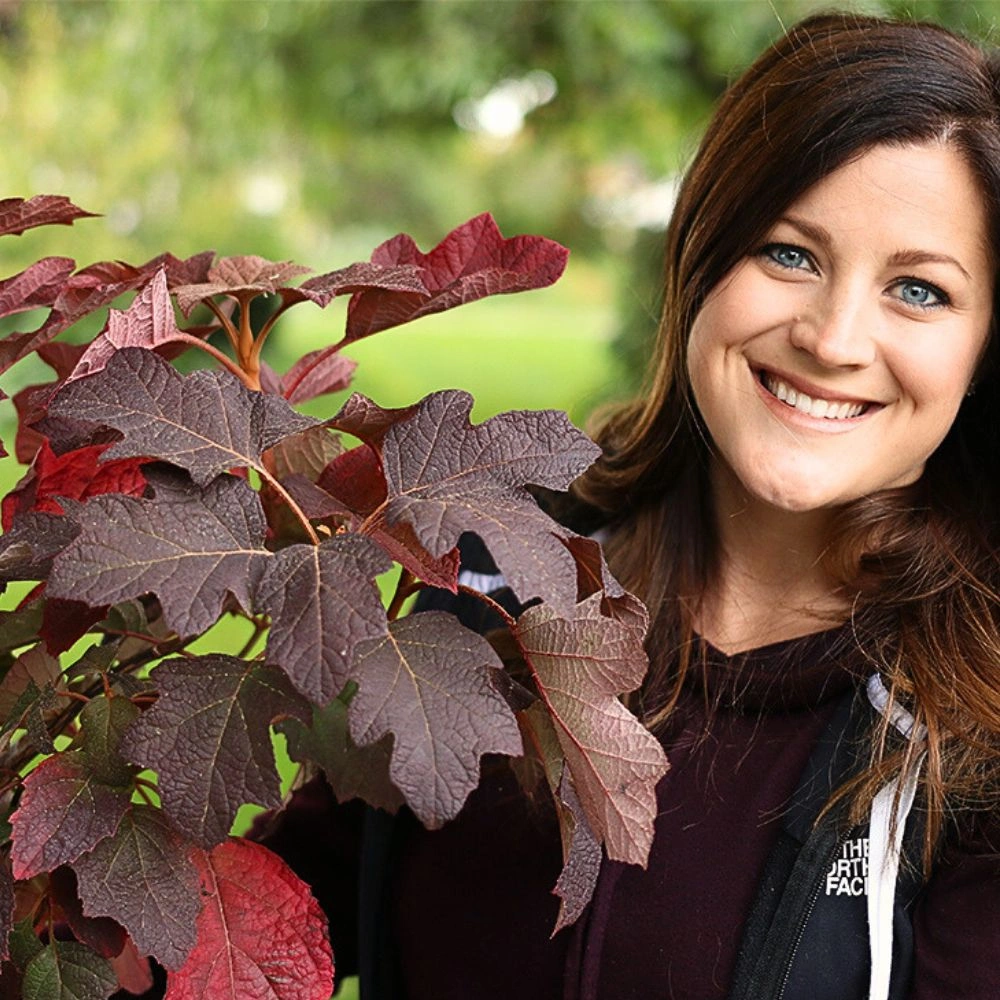 lady with brown native plant