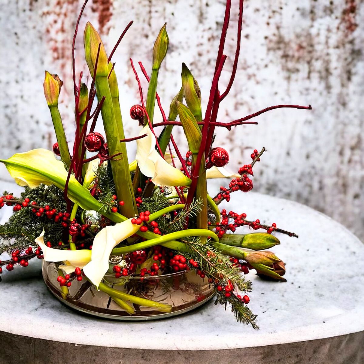 Festive arrangement using white callas