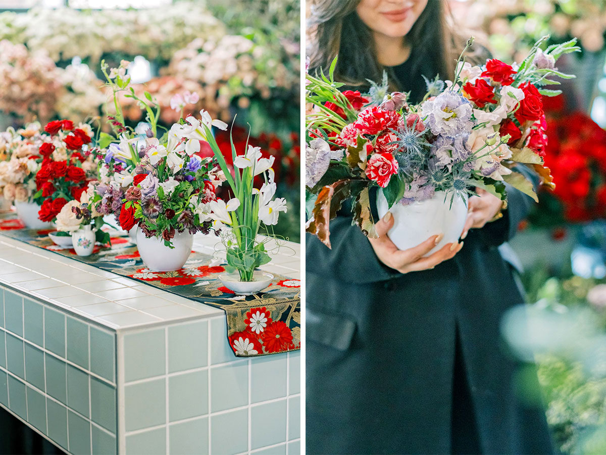 Katya Hutters spray roses design with kimono obi tie