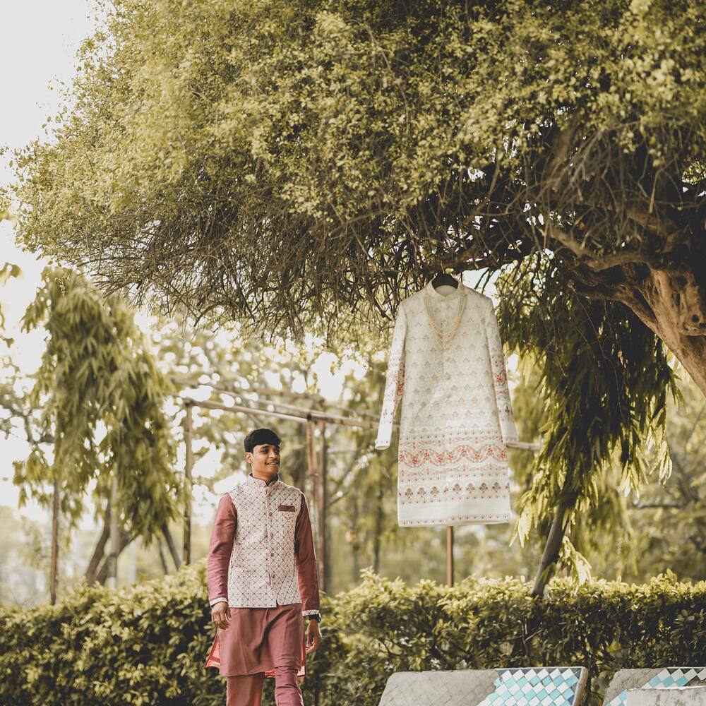 Groom walk near garden