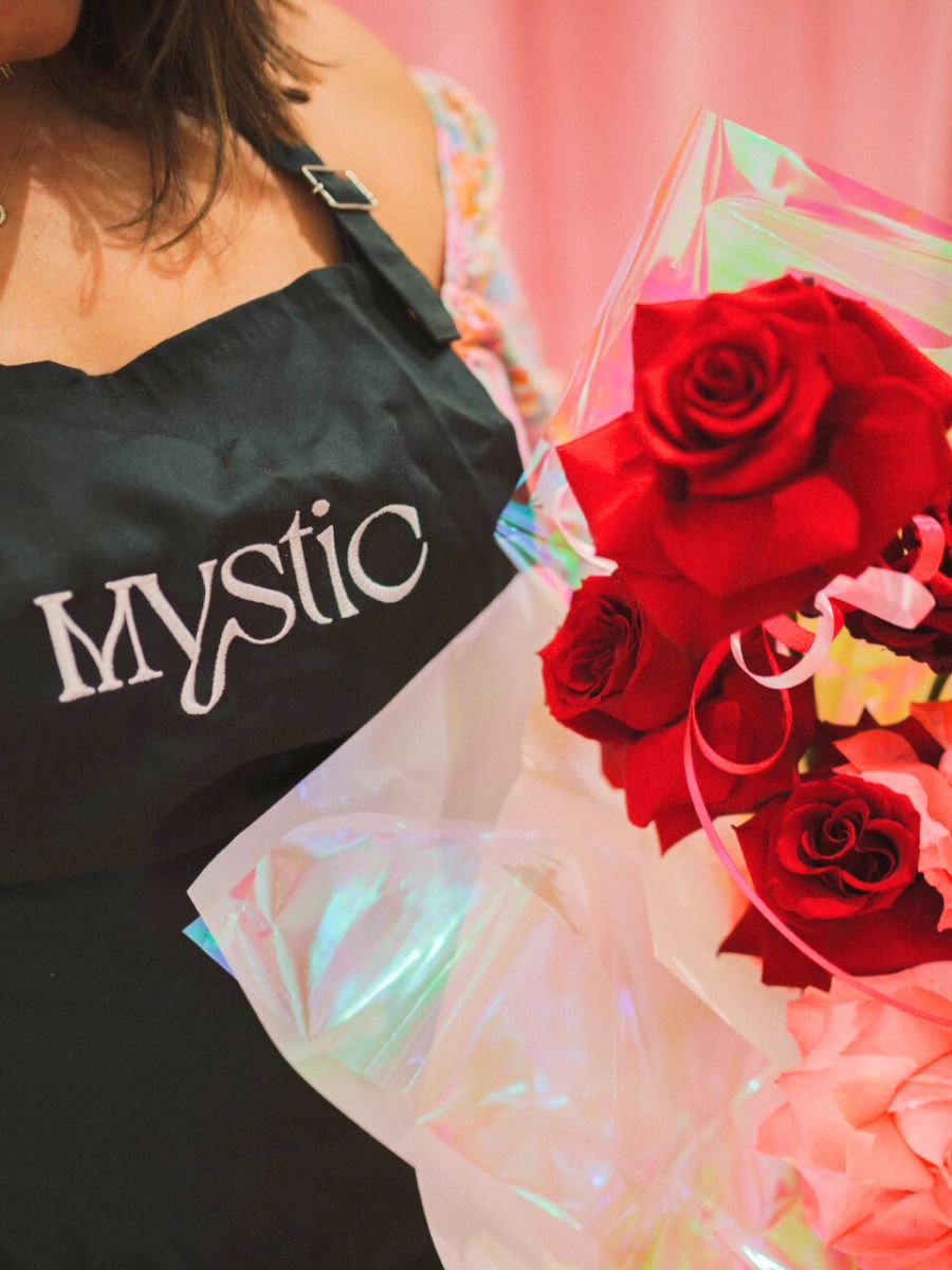 Mystic flowers and red roses