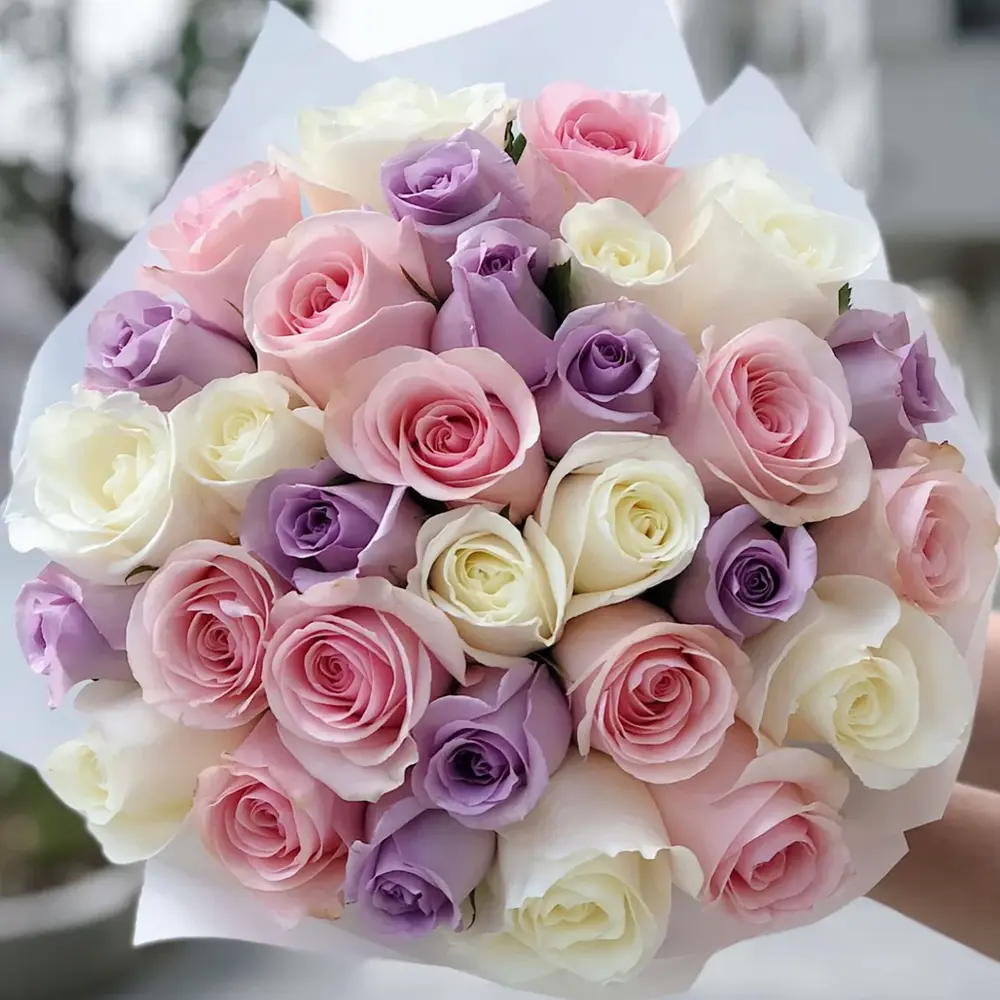 Bouquet of 36 mixed roses, which is a bright combination of different colors and varieties, creating a spectacular and romantic gift for any occasion