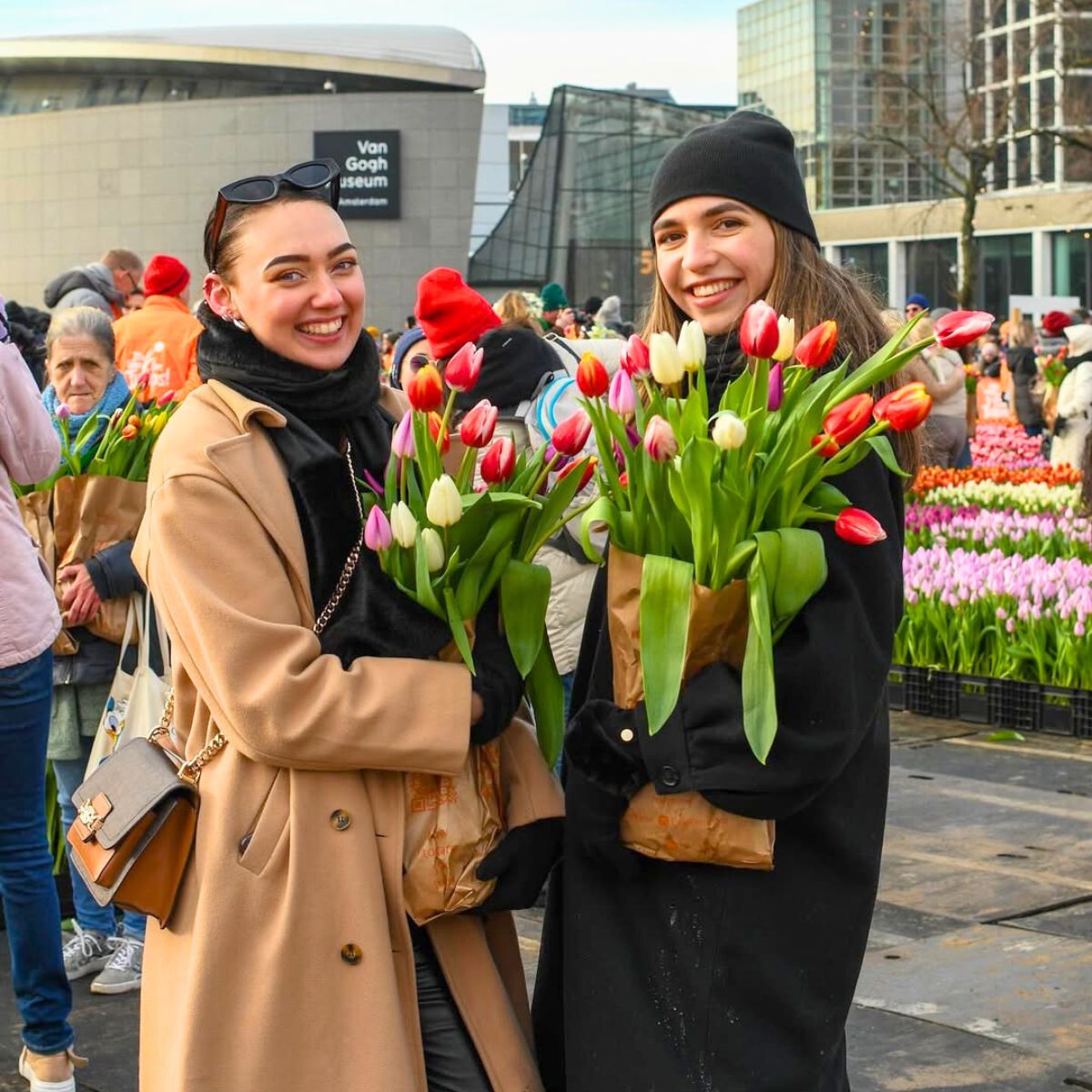 Girls with tulips during National Tulip Day